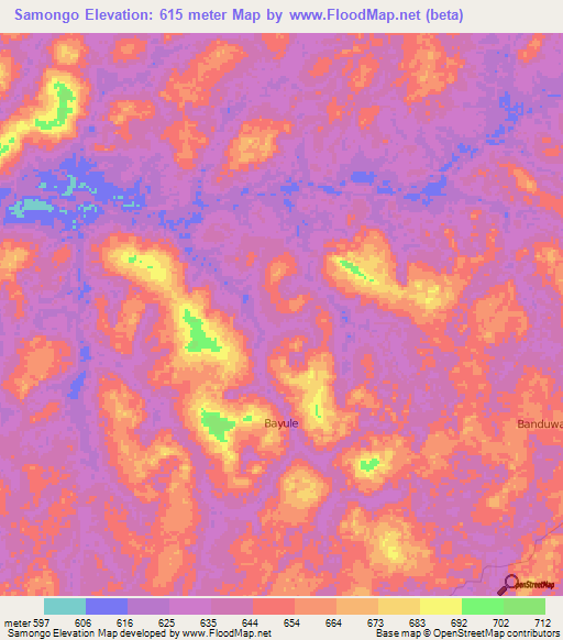 Samongo,Congo (Kinshasa) Elevation Map