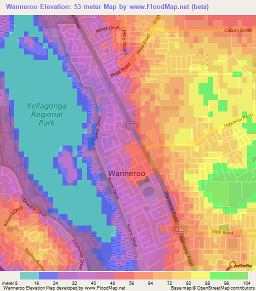 Wanneroo,Australia Elevation Map