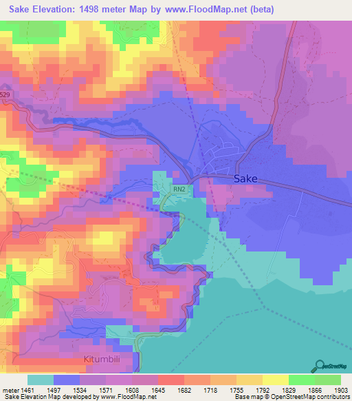 Sake,Congo (Kinshasa) Elevation Map