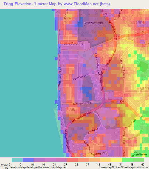 Trigg,Australia Elevation Map