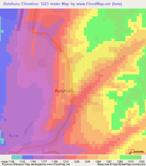 Rutshuru,Congo (Kinshasa) Elevation Map