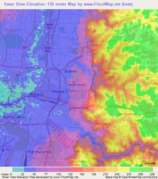 Swan View,Australia Elevation Map