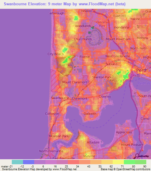 Swanbourne,Australia Elevation Map