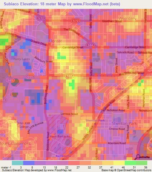 Subiaco,Australia Elevation Map