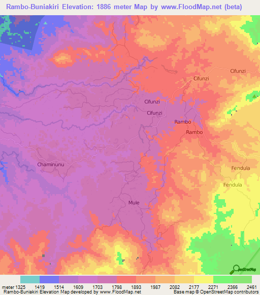 Rambo-Buniakiri,Congo (Kinshasa) Elevation Map