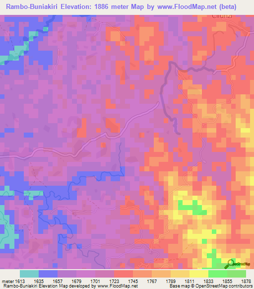 Rambo-Buniakiri,Congo (Kinshasa) Elevation Map