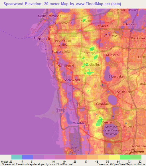 Spearwood,Australia Elevation Map