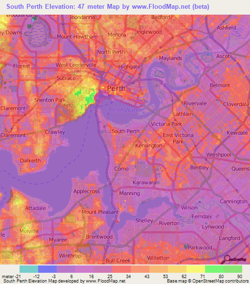 South Perth,Australia Elevation Map