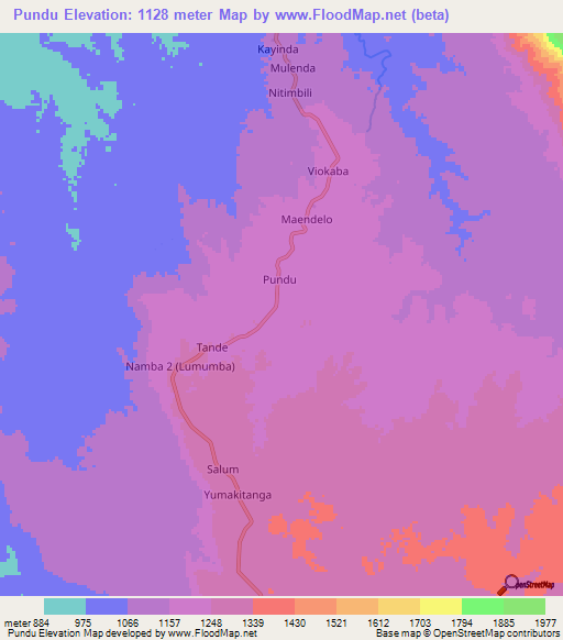 Pundu,Congo (Kinshasa) Elevation Map