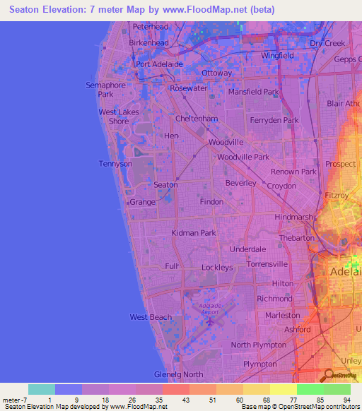 Seaton,Australia Elevation Map