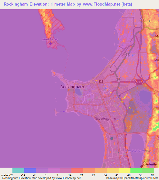 Rockingham,Australia Elevation Map