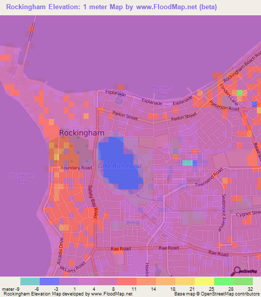 Rockingham,Australia Elevation Map