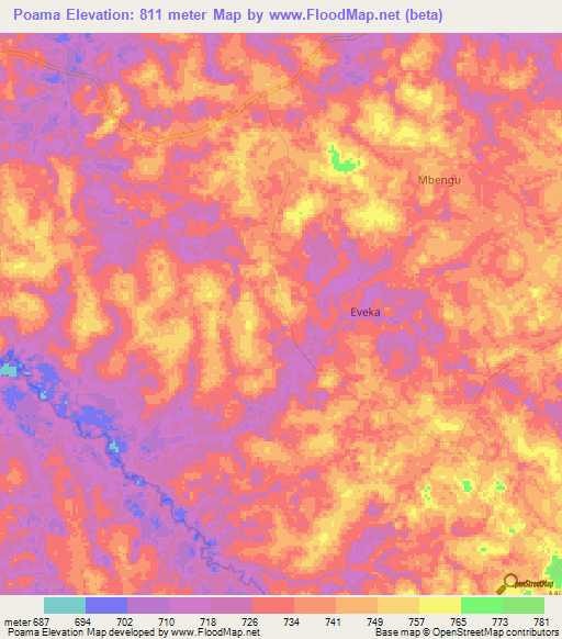 Poama,Congo (Kinshasa) Elevation Map