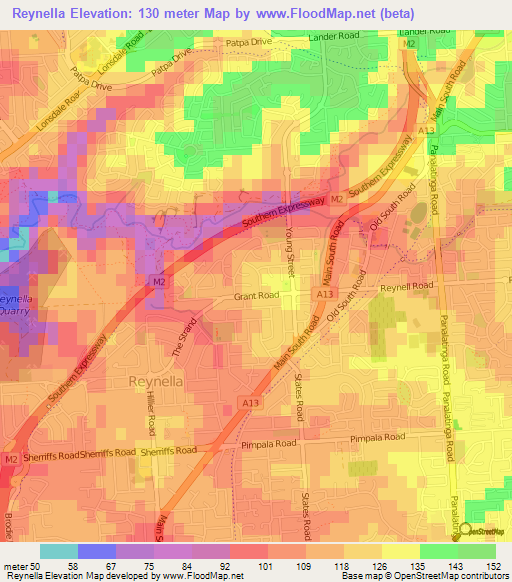 Reynella,Australia Elevation Map
