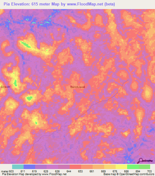 Pia,Congo (Kinshasa) Elevation Map