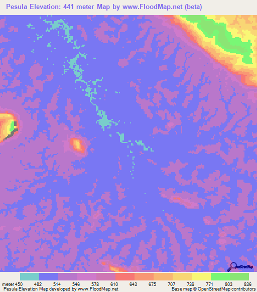 Pesula,Congo (Kinshasa) Elevation Map