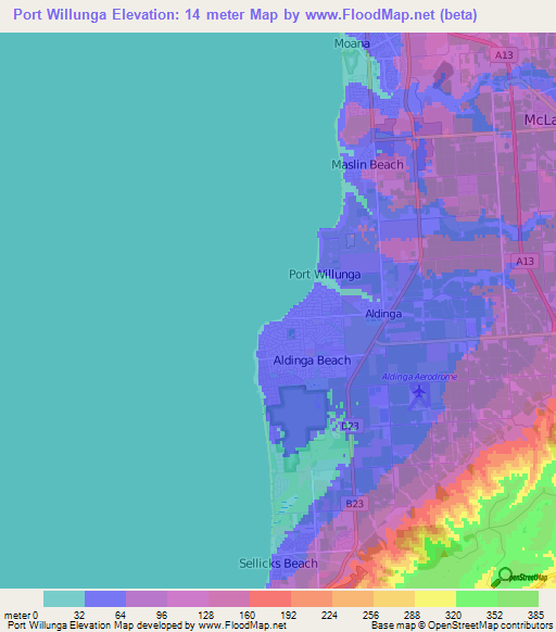 Port Willunga,Australia Elevation Map