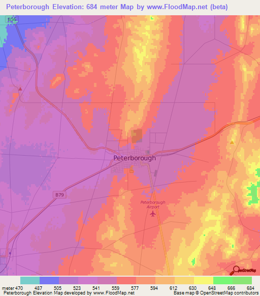 Peterborough,Australia Elevation Map