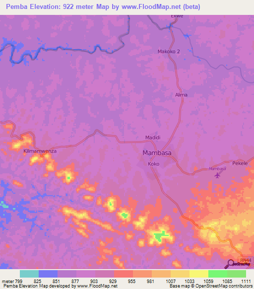 Pemba,Congo (Kinshasa) Elevation Map