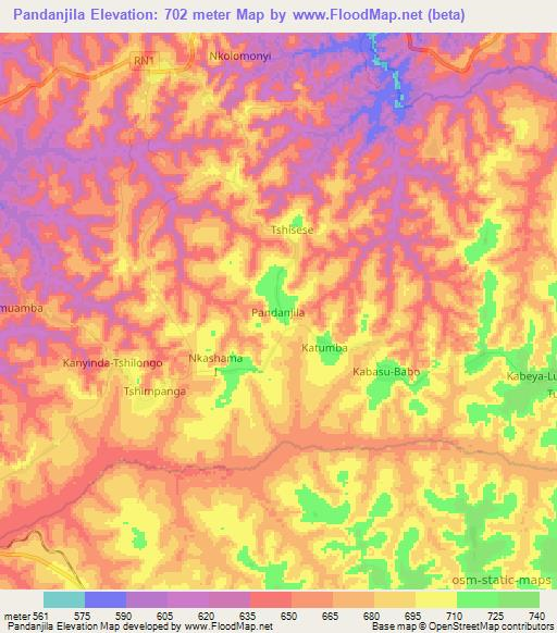 Pandanjila,Congo (Kinshasa) Elevation Map