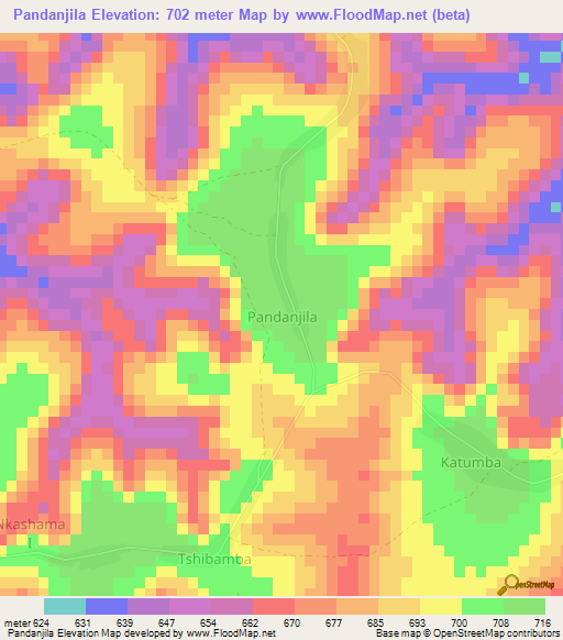 Pandanjila,Congo (Kinshasa) Elevation Map