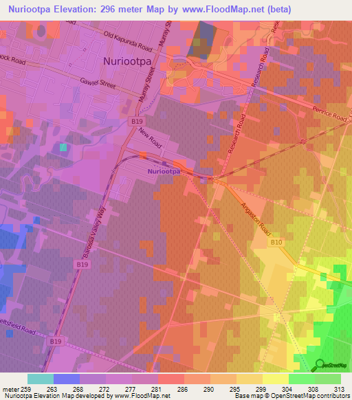 Nuriootpa,Australia Elevation Map