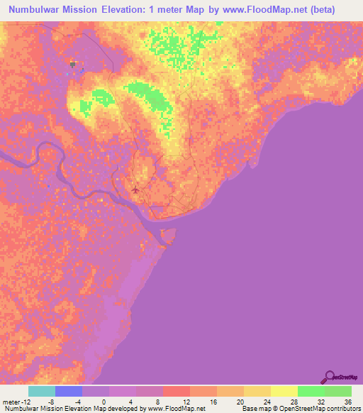 Numbulwar Mission,Australia Elevation Map