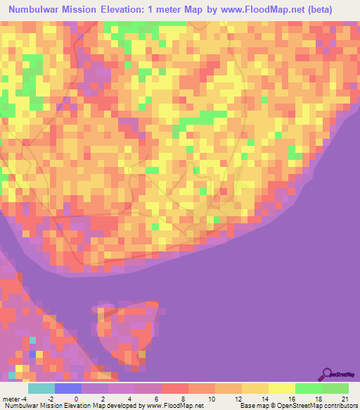 Numbulwar Mission,Australia Elevation Map