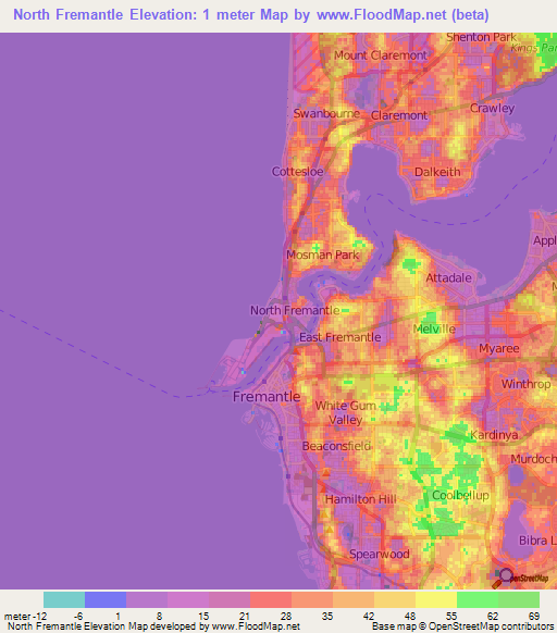 North Fremantle,Australia Elevation Map