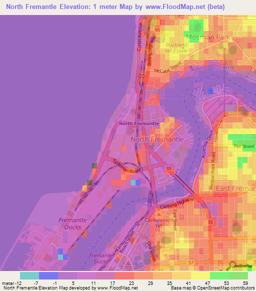 North Fremantle,Australia Elevation Map