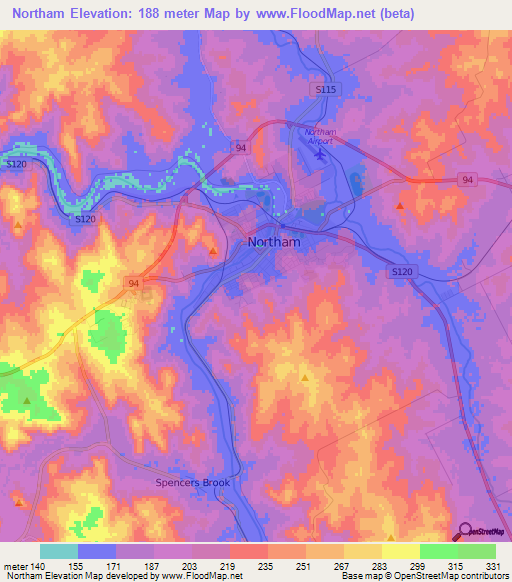 Northam,Australia Elevation Map