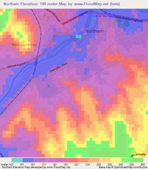 Northam,Australia Elevation Map