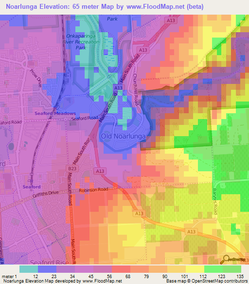 Noarlunga,Australia Elevation Map