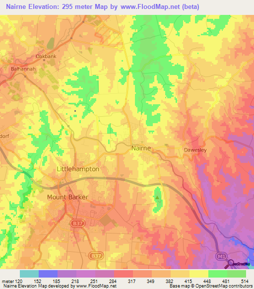Nairne,Australia Elevation Map