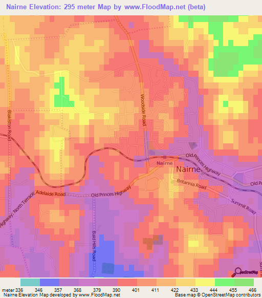 Nairne,Australia Elevation Map