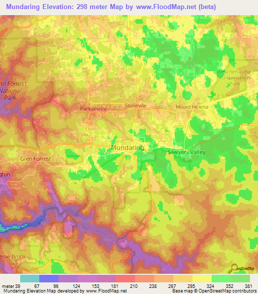 Mundaring,Australia Elevation Map