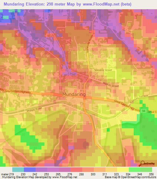 Mundaring,Australia Elevation Map