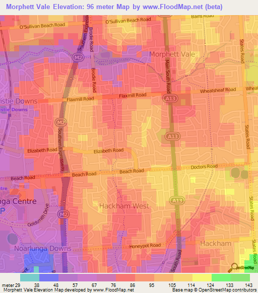 Morphett Vale,Australia Elevation Map
