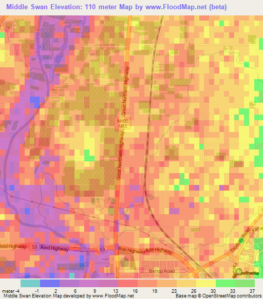 Middle Swan,Australia Elevation Map