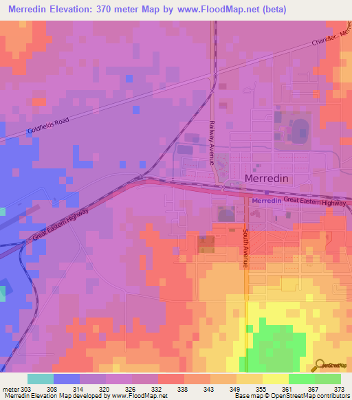 Merredin,Australia Elevation Map
