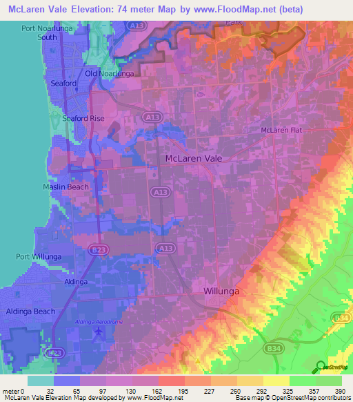 McLaren Vale,Australia Elevation Map