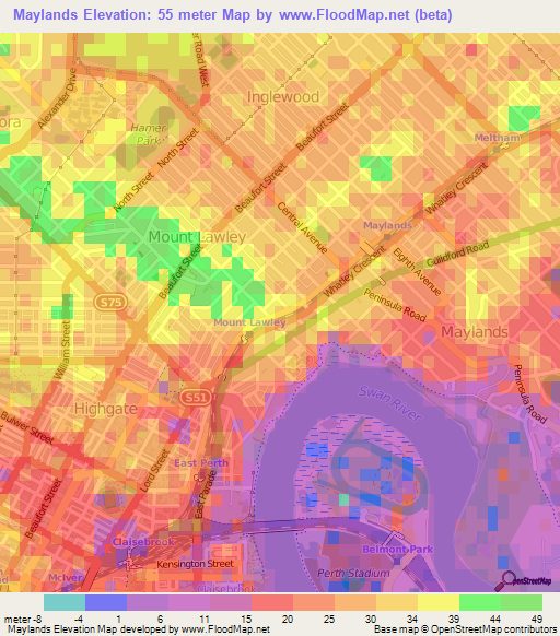 Maylands,Australia Elevation Map