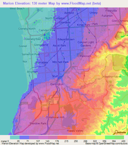 Marion,Australia Elevation Map