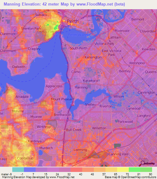 Manning,Australia Elevation Map