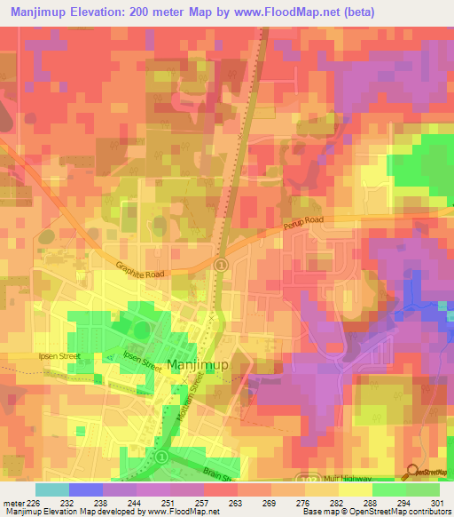 Manjimup,Australia Elevation Map