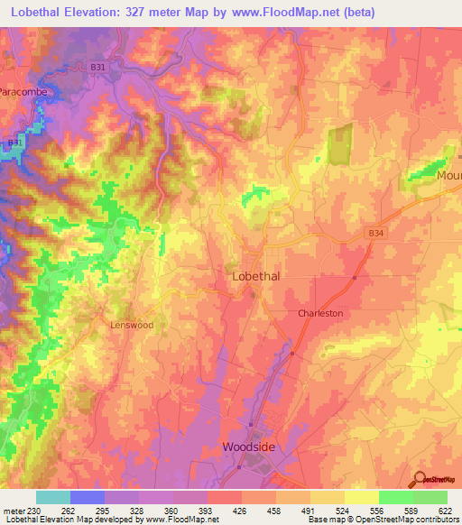 Lobethal,Australia Elevation Map