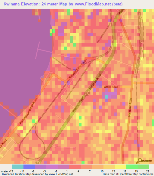Kwinana,Australia Elevation Map