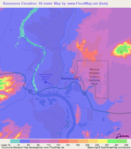 Kununurra,Australia Elevation Map