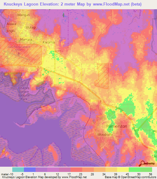 Knuckeys Lagoon,Australia Elevation Map