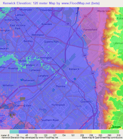 Kenwick,Australia Elevation Map